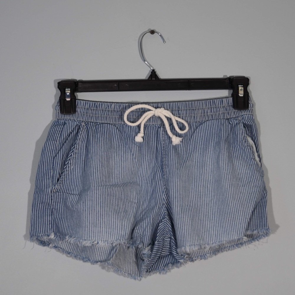 Pinstripe fake denim drawstring shorts